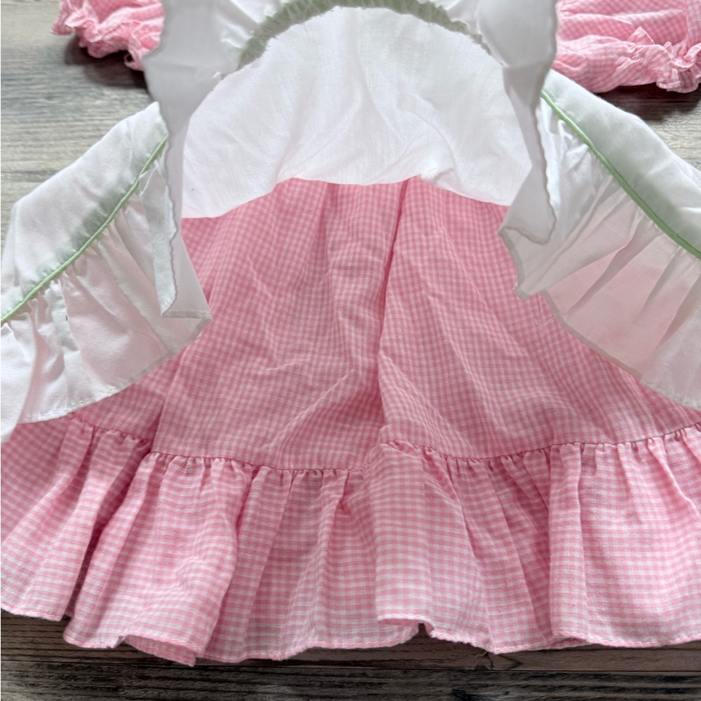 Pink Gingham Floral Peter Pan neck Vintage Ruffle Dress - Picture 2 of 6